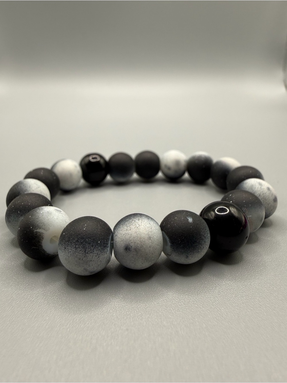 Bead Stretch Bracelet Set - Hot Pink, Black & Speckled Gray - Handmade #B0702C - Picture 12 of 12